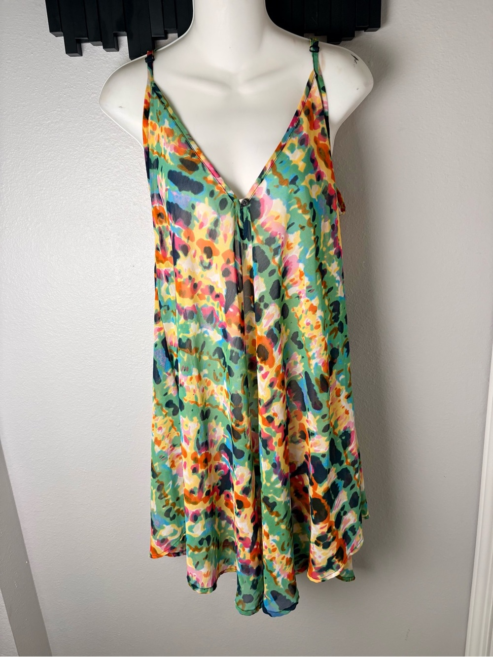 Band of Gypsies Multicolor Abstract Print Mini Dress Sheer Womens Size 10
